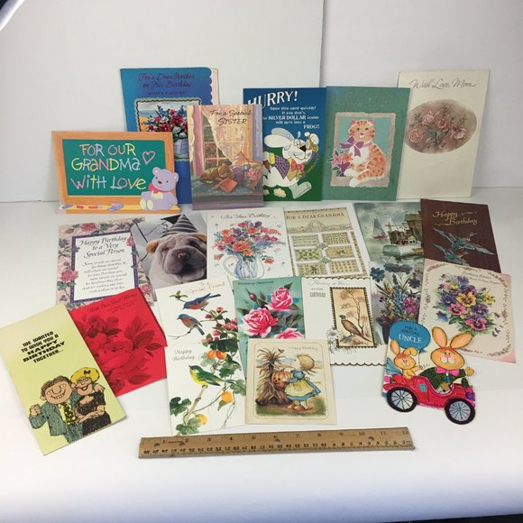 Vtg Lot of 53 Used Birthday Hello Greeting Cards Art Scrapbooking Upcycle Craft - Picture 3 of 11